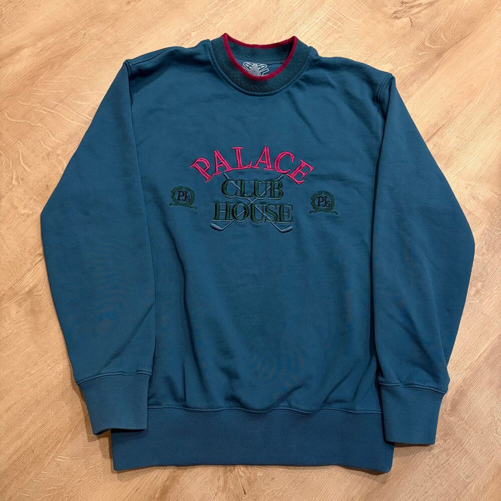 Palace Skateboards Club House Sweatshirt Teal Blue Maroon Men's Small S Crewneck